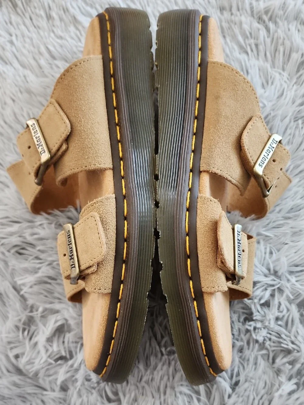 Dr. Martens Men/ Women Beige/Tan Suede Double-Buckle Slide Sandals